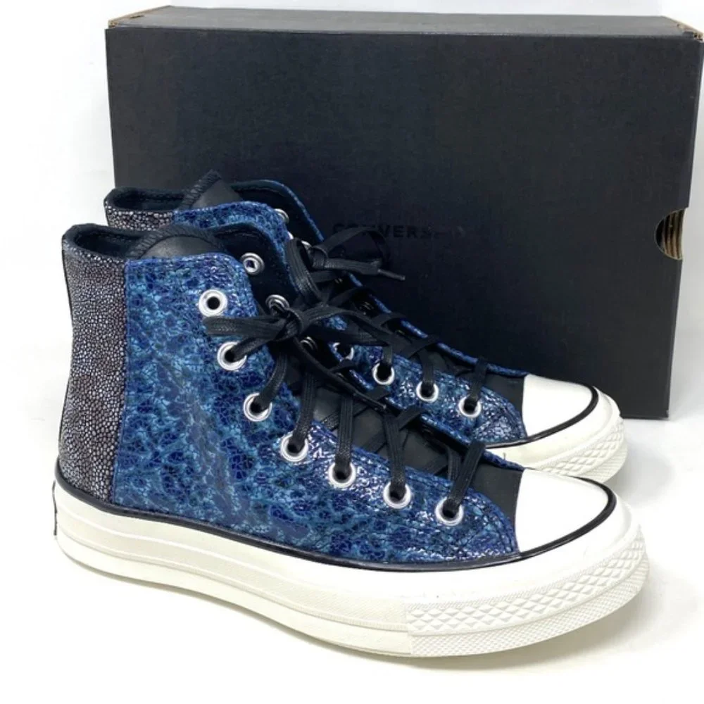 Converse Chuck 70 All Star High Top Men's Blue Canvas Leather Sneakers A01084C - Picture 4 of 10
